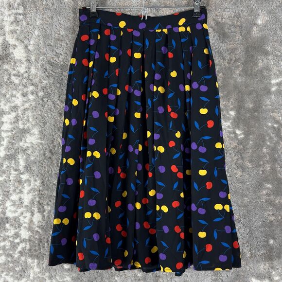 Modcloth Sz 4 Cherry Print Pleated Midi Skirt Retro Pin-Up Rockabilly - Picture 1 of 10